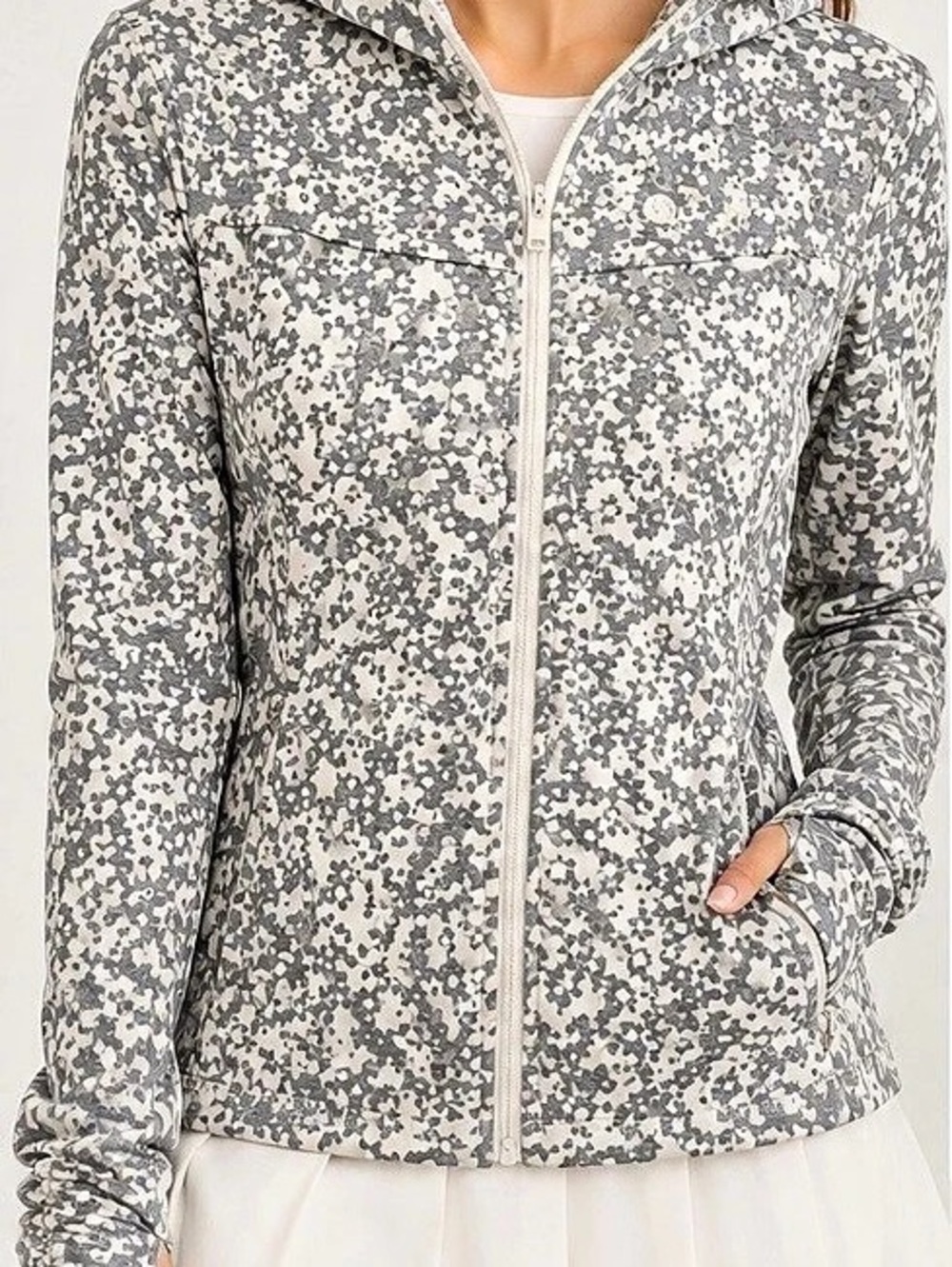 G/FORE Floral Hooded Jacket Gray White Size Medium Like New